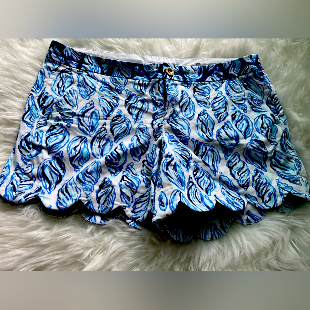 Lilly Pulitzer The Buttercup Shorts Blue Sea Shells Scalloped size 8